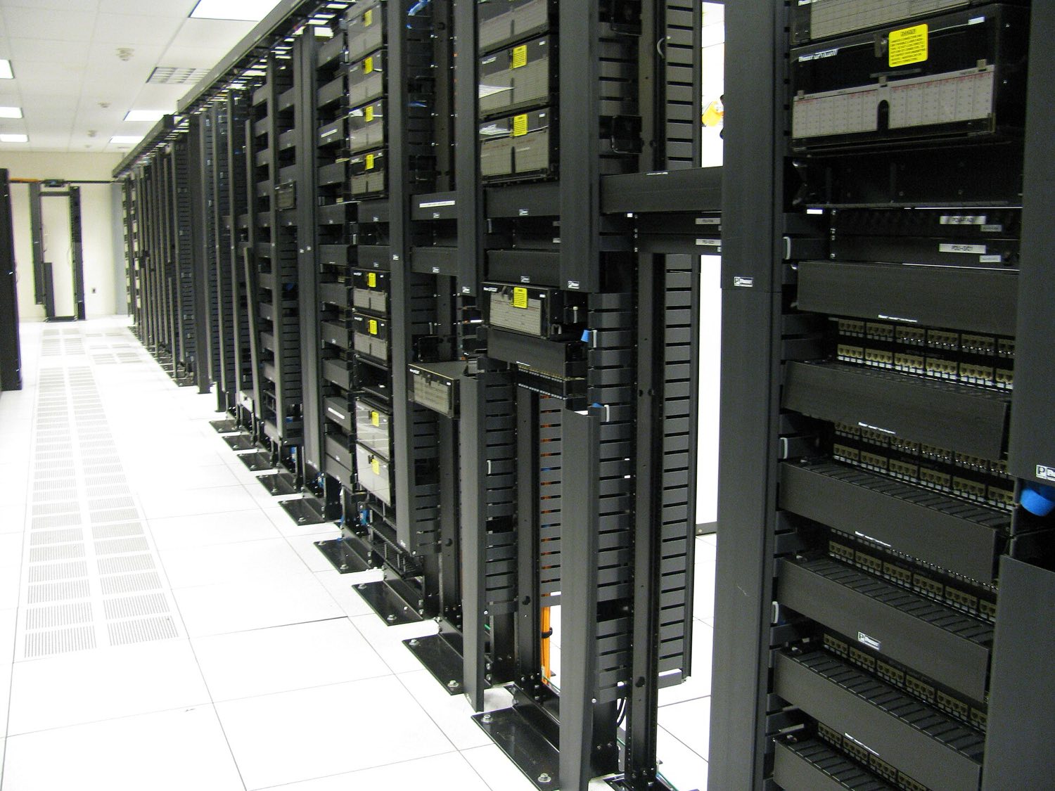Aisle of data-centre server cabinets